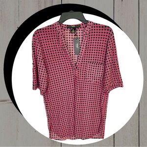 NWT AmangNY Pink Black Gray Checked Blouse Sm